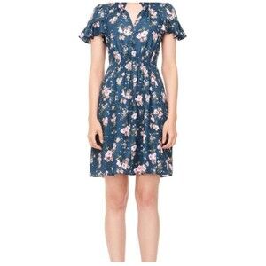 Rebecca Taylor Teal Floral Emilia 100% Silk Jacquard Midi Dress, size 6